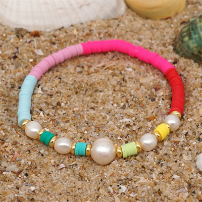 Braccialetto d'acqua dolce della perla di stile della Boemia, polimero multicolore Clay Bracelets dell'arcobaleno