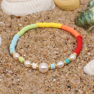 Braccialetto d'acqua dolce della perla di stile della Boemia, polimero multicolore Clay Bracelets dell'arcobaleno