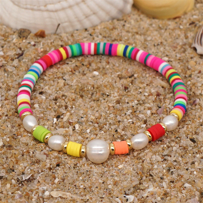 Braccialetto d'acqua dolce della perla di stile della Boemia, polimero multicolore Clay Bracelets dell'arcobaleno