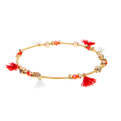 7,5&quot; nappa ha bordato l'oro elastico 14k dei braccialetti fatti a mano placcato