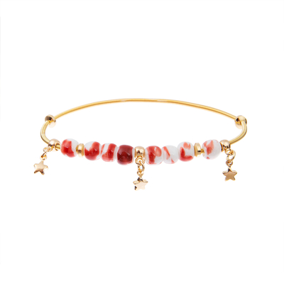 7,5&quot; nappa ha bordato l'oro elastico 14k dei braccialetti fatti a mano placcato