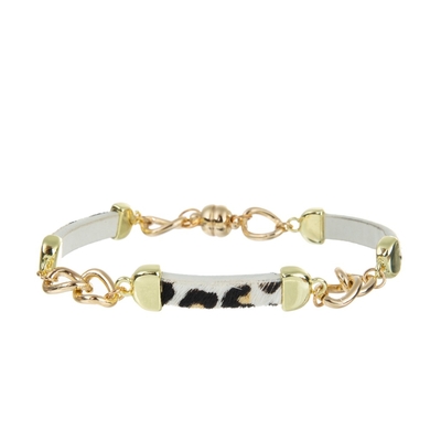 Braccialetti fatti a mano di Leathre del crine del leopardo con la catena dell'oro ed il catenaccio magnetico