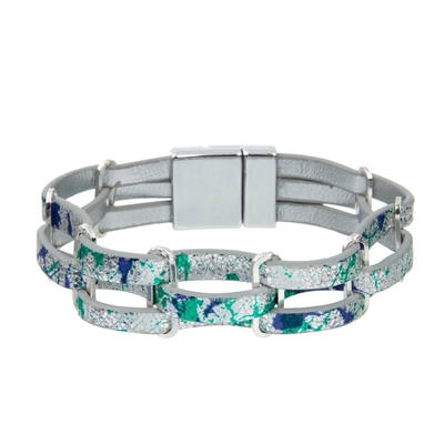 Boho d'argento verde braccialetti di cuoio fatti a mano intrecciati a catena dell'involucro di 3 strati