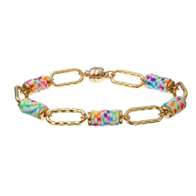 Braccialetti fatti a mano delle perle del pezzo di Polyclay dell'arcobaleno 6mm con i magneti a catena dell'oro