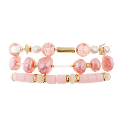 Il multi colore di rosa della pila della Boemia ha bordato il braccialetto elastico per modo dell'estate