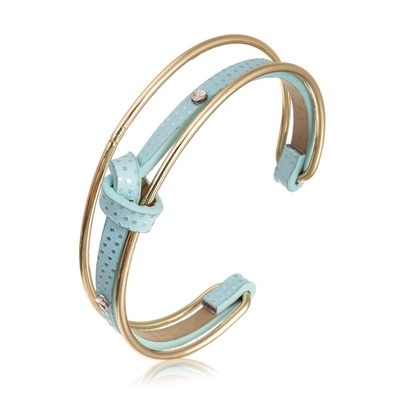 Multi polsino accessibile di Dot Blue Leather Bracelet Gold di Polka della pila di misura adattabile