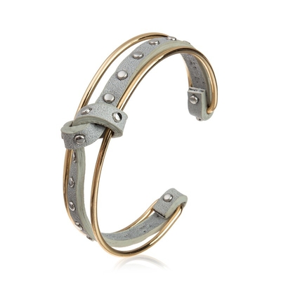 Braccialetto intrecciato della Boemia del polsino di Dot Hand Knot Leather Bracelet del metallo per signora Girl