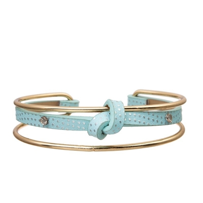 Multi polsino accessibile di Dot Blue Leather Bracelet Gold di Polka della pila di misura adattabile