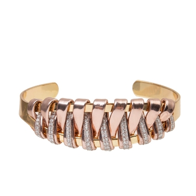 Braccialetto di cuoio fatto a mano reale di rosa brillante intrecciato nei colori doppi con oro d'ottone