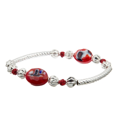 Perle dell'argento di Crystal Charm Bracelet With Red di vetro della stampa del leopardo