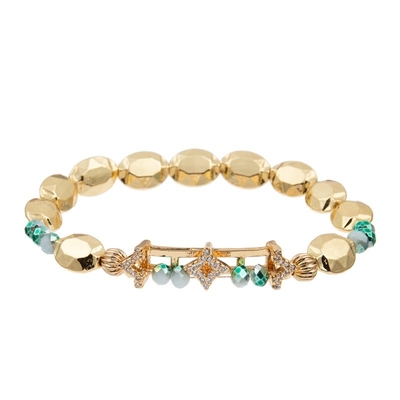 Braccialetti elastici fatti a mano di incanto della stella d'oro di zircone con le perle piane di forma per la ragazza
