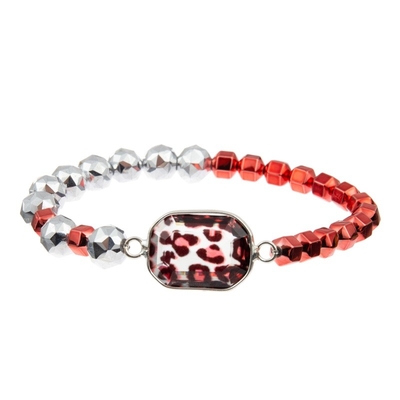 Perle dell'argento di Crystal Charm Bracelet With Red di vetro della stampa del leopardo