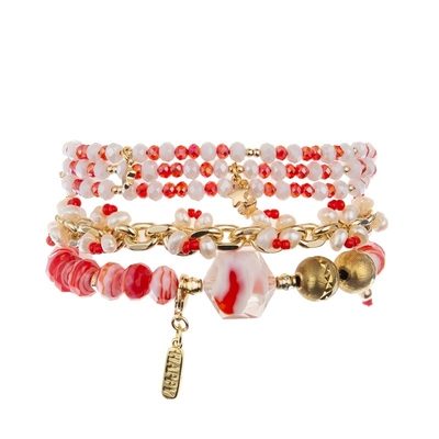 La pietra d'imitazione borda il tessuto Crystal Beads Bracelets Boho Style rosso della catena