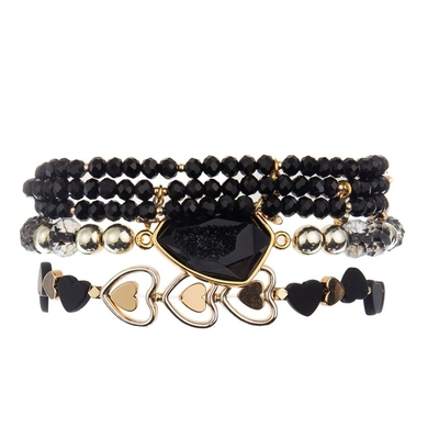 Signora fresca Round Beads Bracelet ha fissato la piccola dimensione nera di Facted con incanto di Druzy