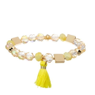 Pacchetto accatastabile elastico giallo del braccialetto tessuto Boho della nappa per gli anni dell'adolescenza