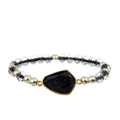 Signora fresca Round Beads Bracelet ha fissato la piccola dimensione nera di Facted con incanto di Druzy