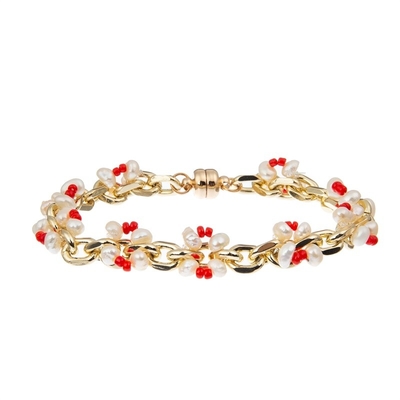 La pietra d'imitazione borda il tessuto Crystal Beads Bracelets Boho Style rosso della catena