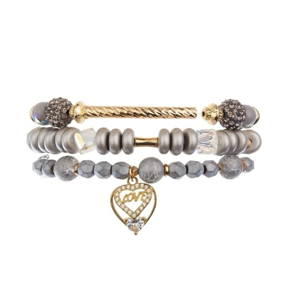 Il giro d'argento metallico modella il pendente fatto a mano del cuore della lettera dei braccialetti delle perle Con affetto