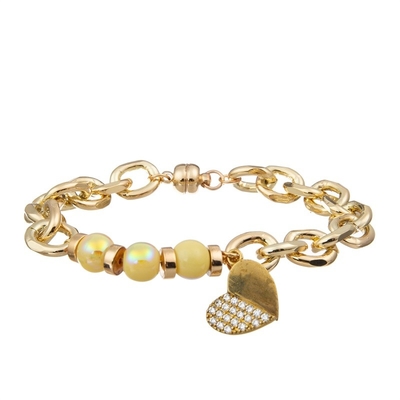 La mezza metà a catena gialla luminosa borda il braccialetto con il pendente del cuore di amore di zircone dell'oro 14k