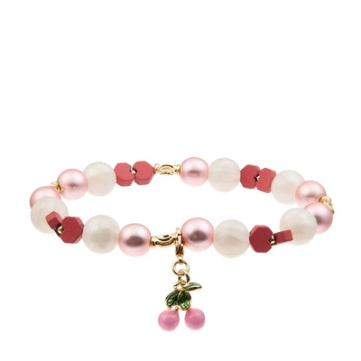 Crystal Handmade Beads Bracelet Faceted di vetro con Cherry Charm rosa