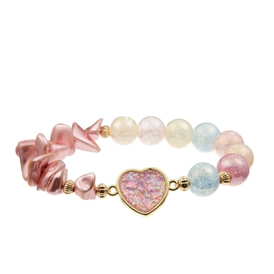 Crystal Handmade Beads Bracelet Faceted di vetro con Cherry Charm rosa