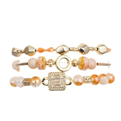 Braccialetto fatto a mano di signora Orange Glass Beads con il metallo Bean Beads At Fall dell'oro
