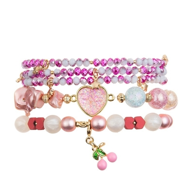 Crystal Handmade Beads Bracelet Faceted di vetro con Cherry Charm rosa