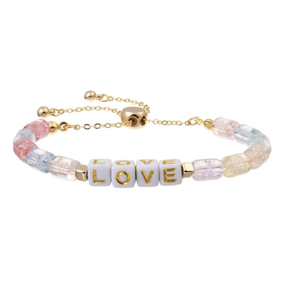Personalizzi la lettera quadrata dell'oro borda il braccialetto regolabile con Crystal Beads incrinato