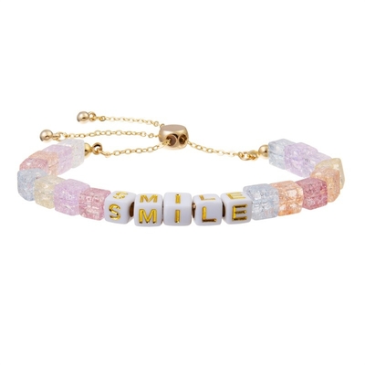 Personalizzi la lettera quadrata dell'oro borda il braccialetto regolabile con Crystal Beads incrinato