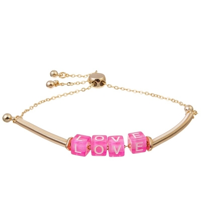 La lettera di amore rosa dei braccialetti a catena dell'oro di Boho borda ipoallergenico regolabile