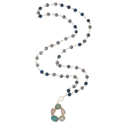 Collana a catena di Druzy del fiore dell'oro fatto a mano naturale del pendente con Gray Lava Beads