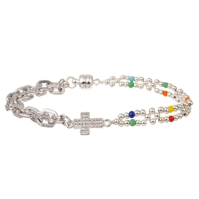Le multi perle di Boho argentano il braccialetto elastico in rilievo accatastabile per modo della primavera