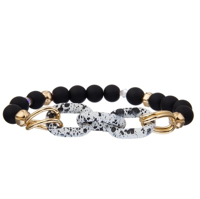 Perla dipinta Crystal Bracelet Stackable Handmade Dainty elastico della catena del punto nero