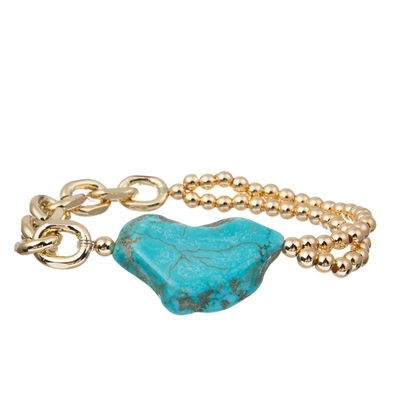Regalo naturale di salute mentale del turchese del braccialetto in rilievo della pietra della palla di metallo dell'oro