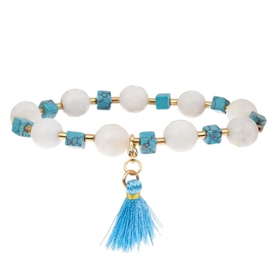 Delicato fatto a mano accatastabile sfaccettato del braccialetto di Crystal Beads Blue Tassel Stretchy