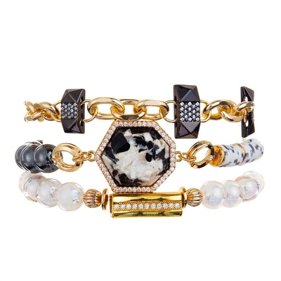 Delicato fatto a mano di vetro bianco dorato di Antivari Crystal Beads Stretchy Bracelet Stackable