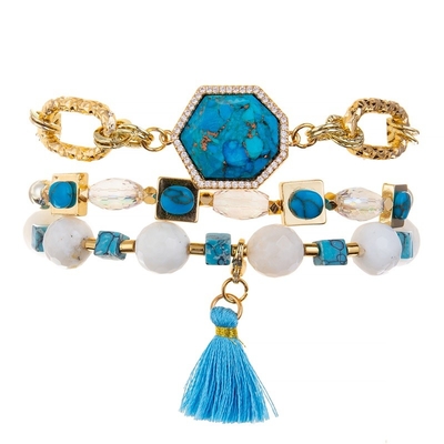 Delicato fatto a mano accatastabile sfaccettato del braccialetto di Crystal Beads Blue Tassel Stretchy