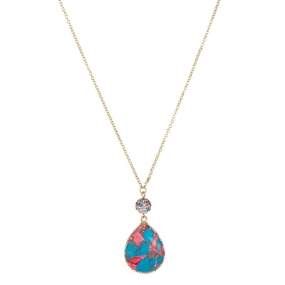 La goccia del turchese ha modellato multicolore fatto a mano della collana della catena dell'oro del pendente