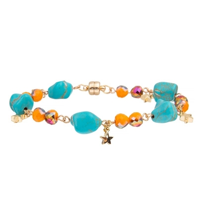 Turchese blu Crystal Bracelets With Magnetic Button elastico di irregolarità