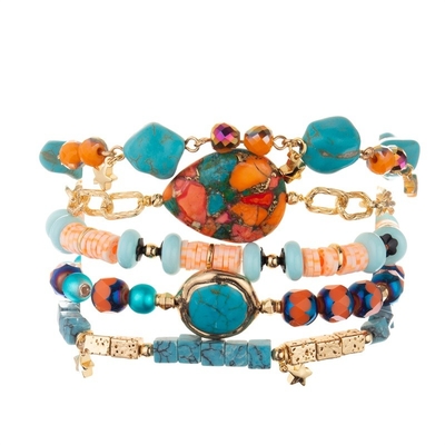 I braccialetti blu del turchese del quadrato su misura con oro hanno placcato le perle dell'ematite