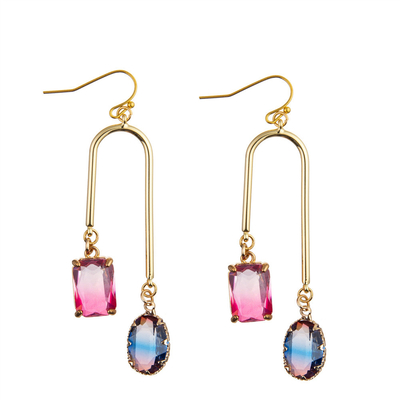 Multi orecchini pendenti del gancio di Crystal Dangle Earrings Oval Zircon di colore
