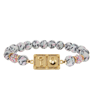 braccialetti di pietra bianchi neri del braccialetto di 8mm con la serratura a forma di del cuore placcata oro
