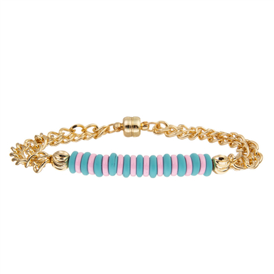 Braccialetto del collegamento a catena placcato oro blu delle perle e rosa con adsorbimento magnetico
