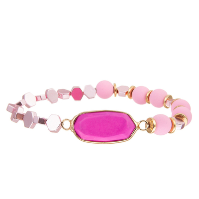 Braccialetti fatti a mano delle perle di stile della Boemia con il rosa placcato oro Diamond Stone