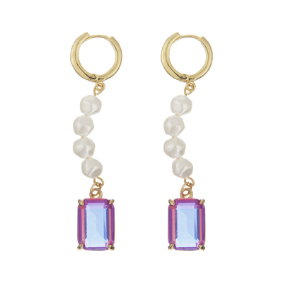 Oro di Crystal Stone Hoop Earrings Rectangular del pendente della perla di acciaio inossidabile placcato